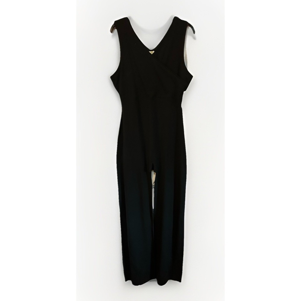 Organic Cotton Womens L Gaiam Black Wrap Tank Jumpsuit / Yoga Bootcut Bodysuit